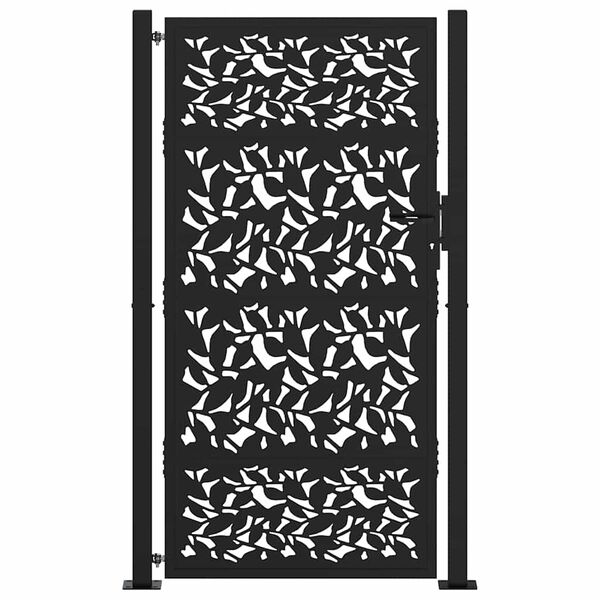 vidaXL Garden Gate Black 39.4x68.9" Steel Leaf Design