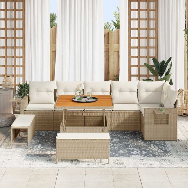vidaXL Garden Sofa Set Height-Adjustable 9 pcs Beige poly rattan