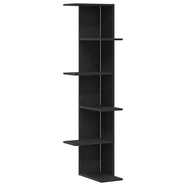 vidaXL Wall Corner Shelf with Shelf Black oak 36.5 x 36.5 x 140 cm