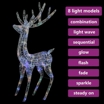 vidaXL XXL Acrylic Christmas Reindeer 250 LED 70.9" Colorful