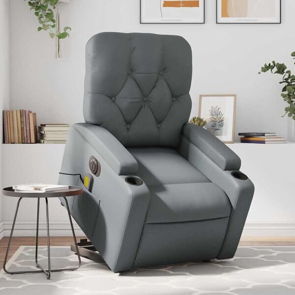 vidaXL Electric Stand Up Massage Recliner Chair Grey Faux leather Standard