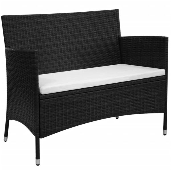 vidaXL Garden Bench Black, Cream White PE Rattan, Steel, 100% Polyester