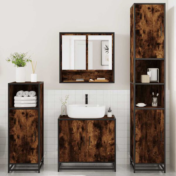 vidaXL Bathroom Furniture Set Smoked Oak Engineered wood, Metal Medium