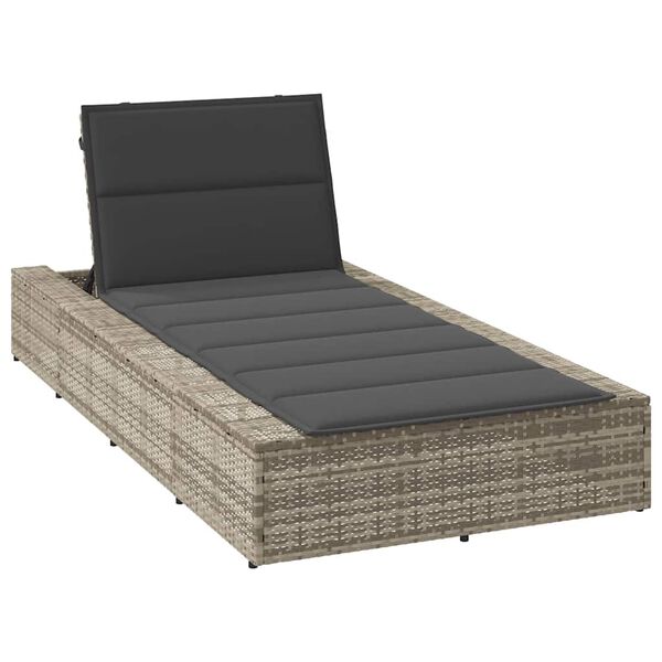 vidaXL Sunbed with Floating Cushion Light Grey Poly Rattan