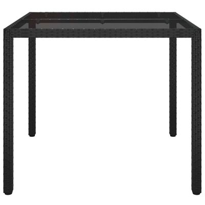vidaXL Patio Table 35.4"x35.4"x29.5" Tempered Glass and Poly Rattan Black