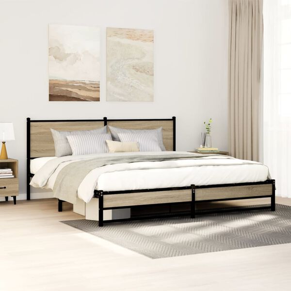 vidaXL Bed Frame Sonoma oak Steel Double Bed Frame Rectangular