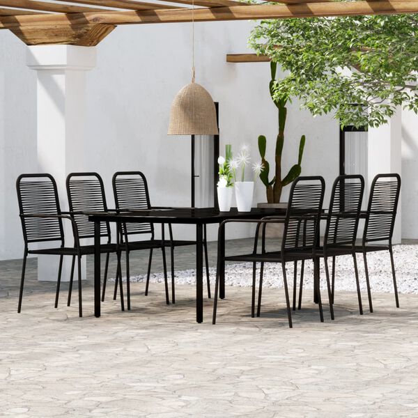 vidaXL Dining Set Black Powder-coated steel, tempered glass, cotton rope