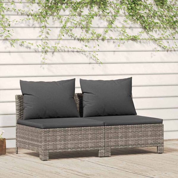 vidaXL 2-seater Garden Sofa Grey Poly rattan, powder-coated steel, polyester
