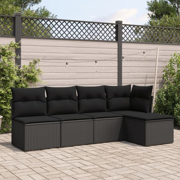vidaXL Garden Sofa Set Black PE rattan, powder-coated steel, polyester