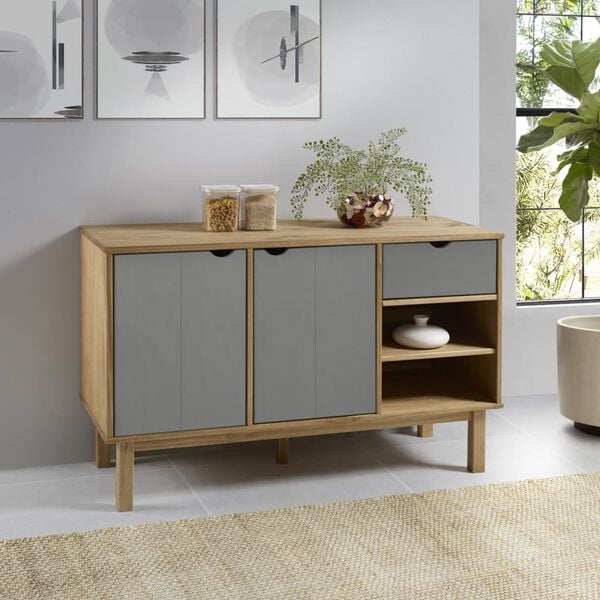 vidaXL Sideboard Brown and Grey Solid pine wood, engineered wood