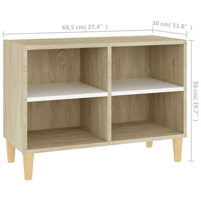 vidaXL TV Cabinet & Solid Wood Legs White and Sonoma Oak 27.3"x11.8"x19.6"