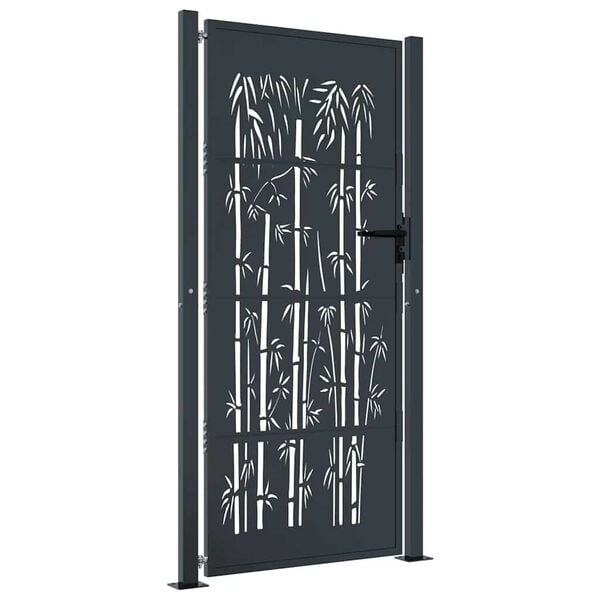 vidaXL Garden Gate Anthracite 39.4x68.9" Steel Bamboo Design