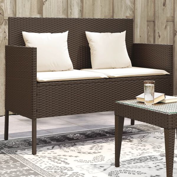 vidaXL Garden Bench Brown PE Rattan Standard Garden Bench Rectangular