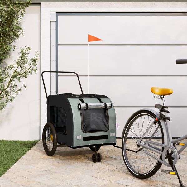 vidaXL Pet Bike Trailer Black and Grey Oxford fabric, Iron, PVC Medium