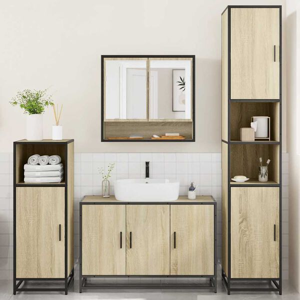 vidaXL Bathroom Furniture Set Sonoma Oak Engineered Wood, Metal Large