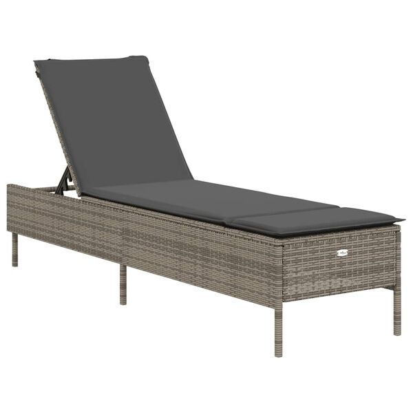 vidaXL Sun Lounger Grey Poly Rattan Standard Adjustable Armrests
