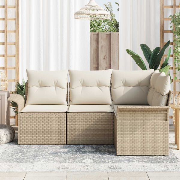 vidaXL Garden Sofa Set with Cushion 4 pcs Beige Poly Rattan