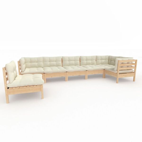 vidaXL Garden Lounge Set Cream Solid pinewood Seats 7 Modular