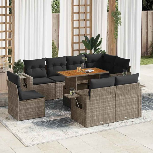 vidaXL Garden Sofa Set Grey PE rattan Large Adjustable Armrests