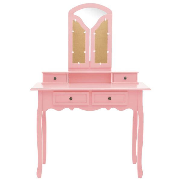vidaXL Dressing Table Set with Stool Pink 39.4x15.7x57.5" Paulownia Wood
