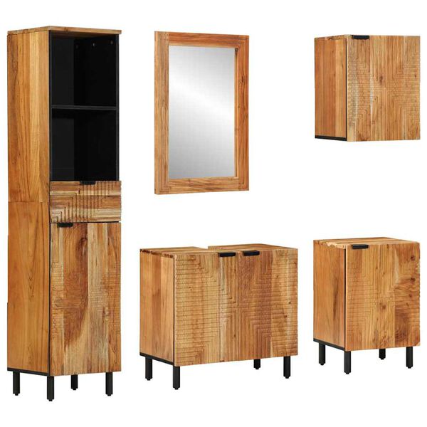 vidaXL Bathroom Furniture Set with Shelf 5 pcs Brown solid acacia wood