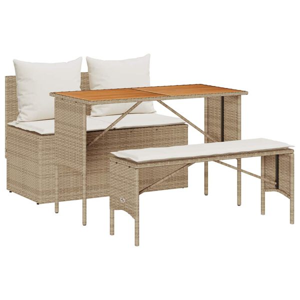 vidaXL 3 Piece Garden Dining Set with Cushions Beige Poly Rattan