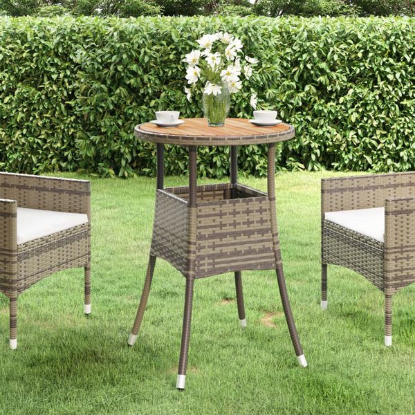 vidaXL Garden Table Grey Poly rattan, powder-coated steel, solid acacia wood