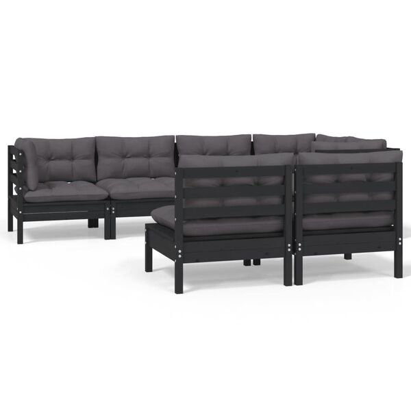 vidaXL Garden Lounge Set Black, Anthracite Solid pine wood, 100% polyester
