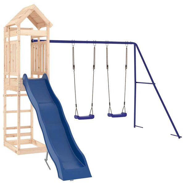vidaXL Outdoor Playset Natural Pine, Blue Solid Pine, Polypropylene Large