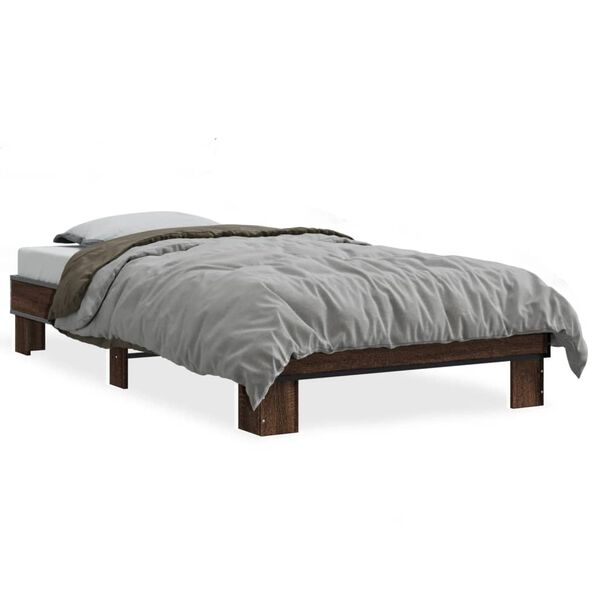 vidaXL Bed Frame Brown oak Engineered wood, Metal, Plywood Twin Durable