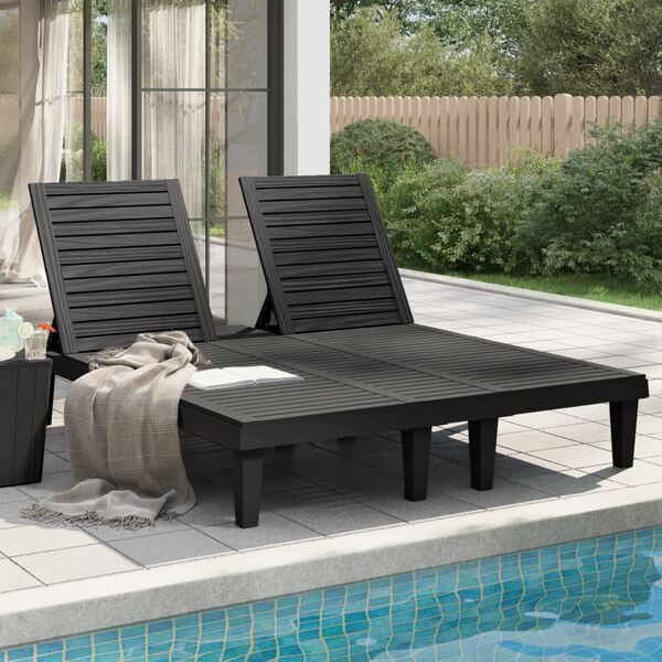 vidaXL Sun Lounger Black Polypropylene Double Multi-Position Backrest
