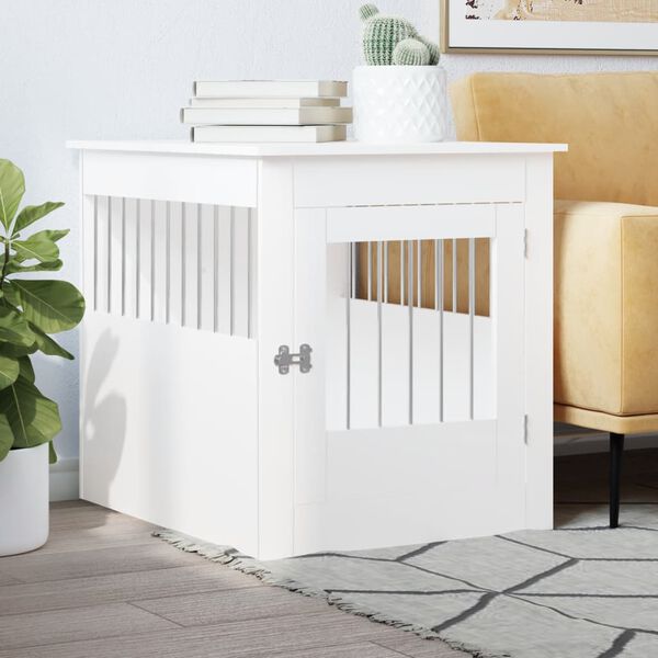 vidaXL Dog Crate Furniture White Engineered wood Medium Locks