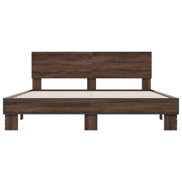 vidaXL Bed Frame Brown Oak Engineered wood, metal, plywood King Size