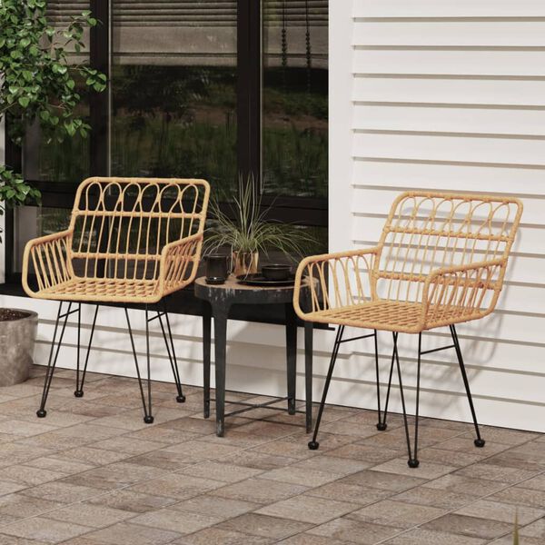 vidaXL Garden Chair Set of 2 Brown Steel, Polyethylene Rattan Medium