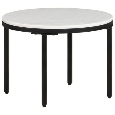 vidaXL Coffee Table White and Black Ø19.7" Real Solid Marble
