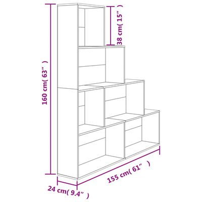 vidaXL Book Cabinet/Room Divider Concrete Gray 61"x9.4"x63" Engineered Wood