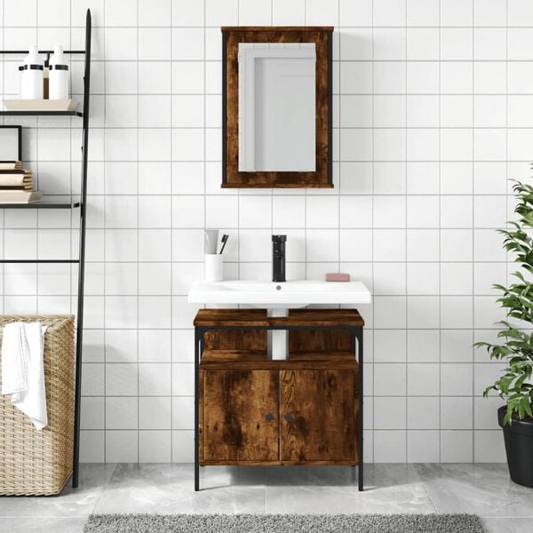 vidaXL Bathroom Furniture Set Smoked Oak