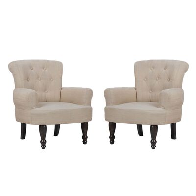 vidaXL French Chairs 2 pcs with Armrest Cream Fabric