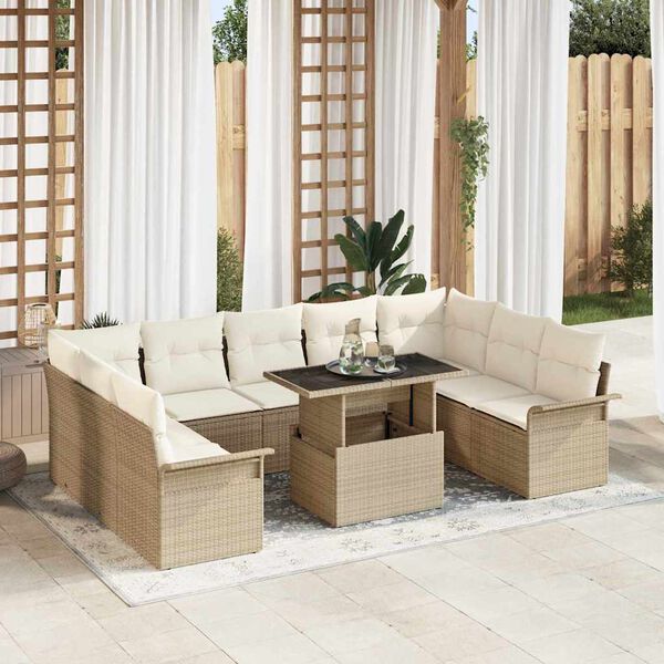 vidaXL Sofa Set with Cushion 10 pcs Beige Poly Rattan