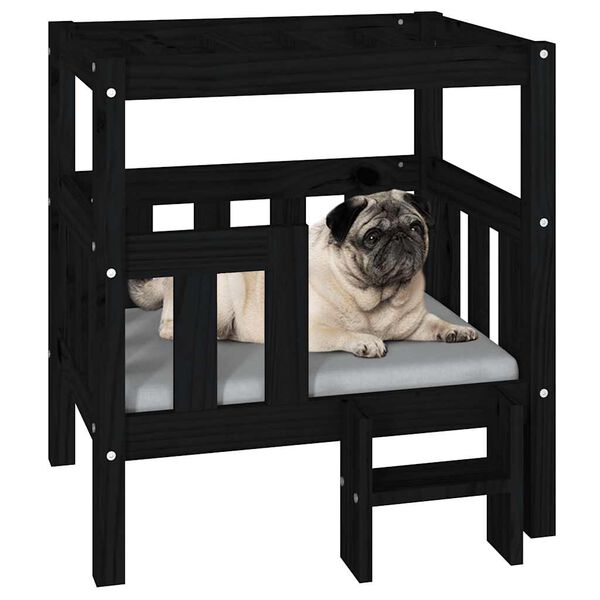 vidaXL Dog Bed Black Solid Pine Wood Medium Durable Dog Bed