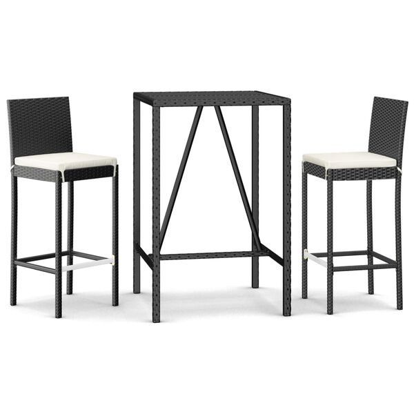 vidaXL Garden Bar Set Black Poly Rattan, Powder-Coated Steel, Tempered Glass