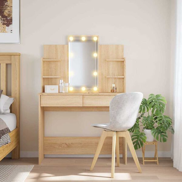 vidaXL Dressing Table Sonoma Oak Engineered wood, Glass
