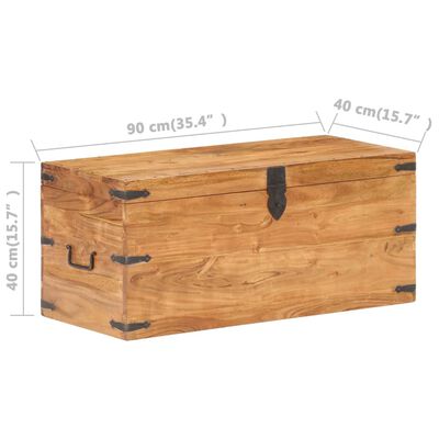 Dimensioned image of wooden chest showing length, width, height annotated