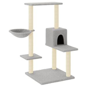 vidaXL Cat Tree Light grey Engineered wood, plush, sisal 37.4 in tall
