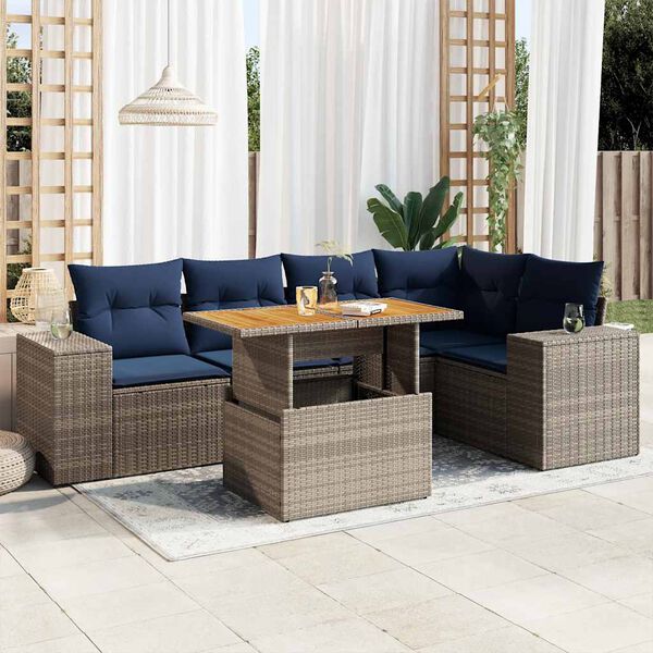 vidaXL 6 Piece Patio Sofa Set with Cushions Gray Poly Rattan