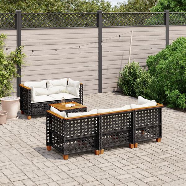 vidaXL Garden Sofa Set Black, Cream White