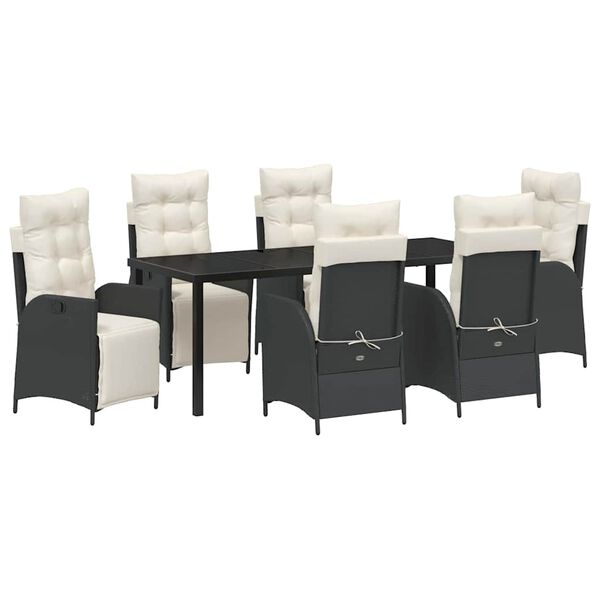 vidaXL Garden Dining Set with Cushion 7 pcs Black Poly Rattan