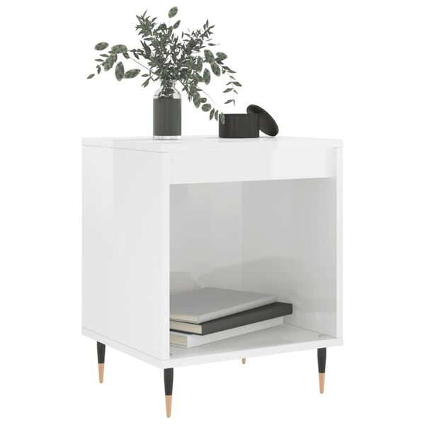 vidaXL Bedside Cabinet High gloss white Engineered wood, Metal Medium