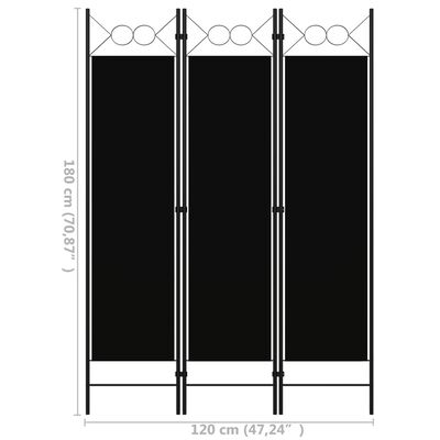 vidaXL 3-Panel Room Divider Black 47.2"x70.9"