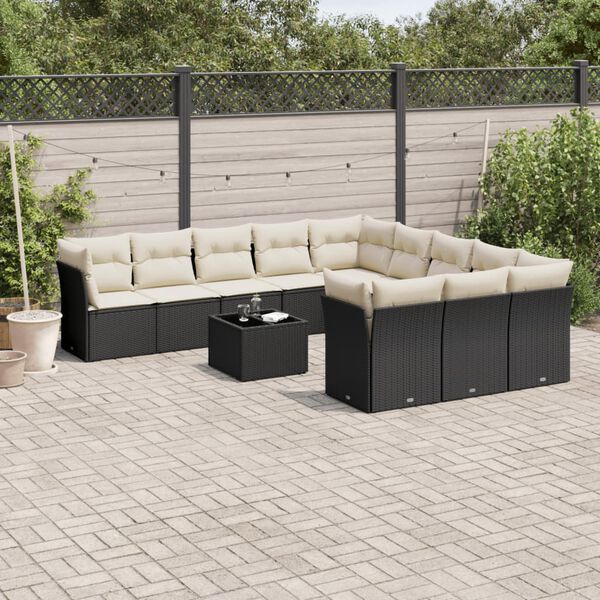 vidaXL Garden Sofa Set Black and Cream